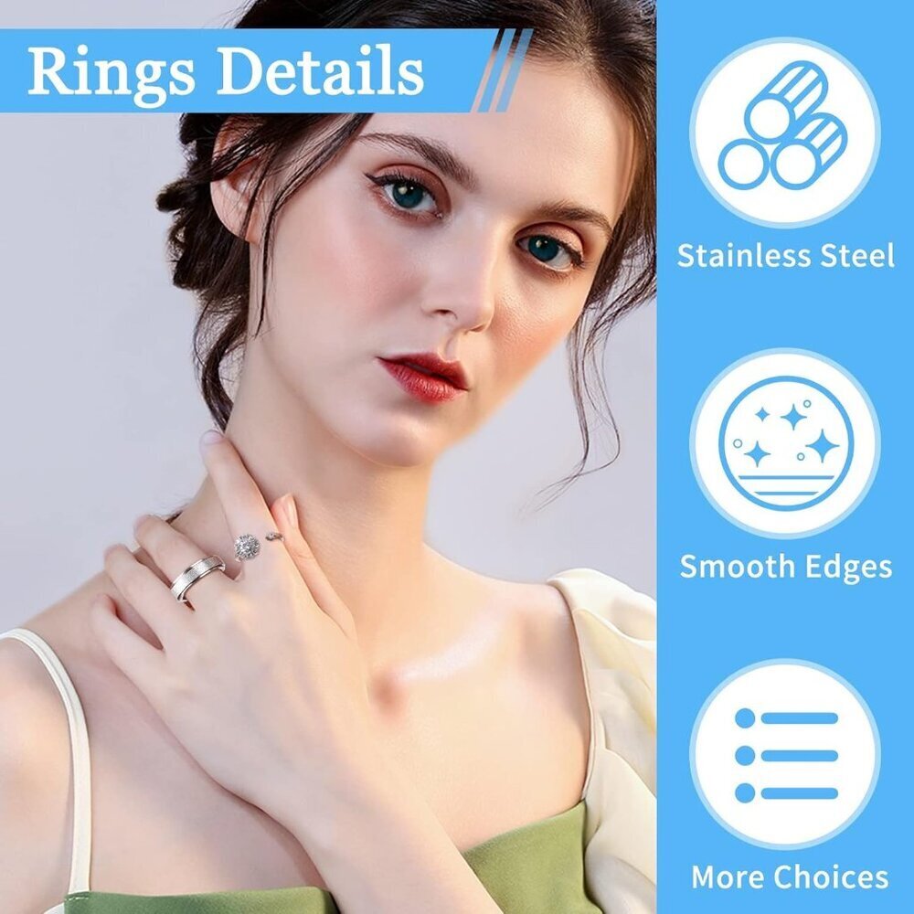 12Pcs Anxiety Fidget Rings for Women, Stainless Steel Spinner Rings Moon and Sta - Picture 6 of 7
